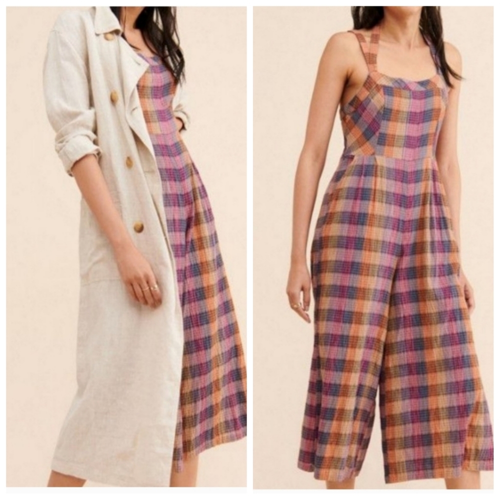 Free People Zuzu Plaid Seersucker Romper Indigo Plum